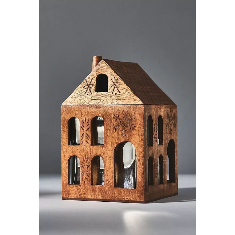 Anthropologie Wooden Humble Home Candle Large Winter Holiday Seasonal Decor NEW